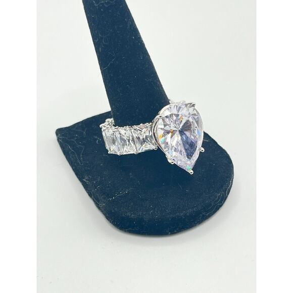 Princess Cut Quartz Diamond Baguette Silver Ring Size 8 15G - Picture 7 of 8